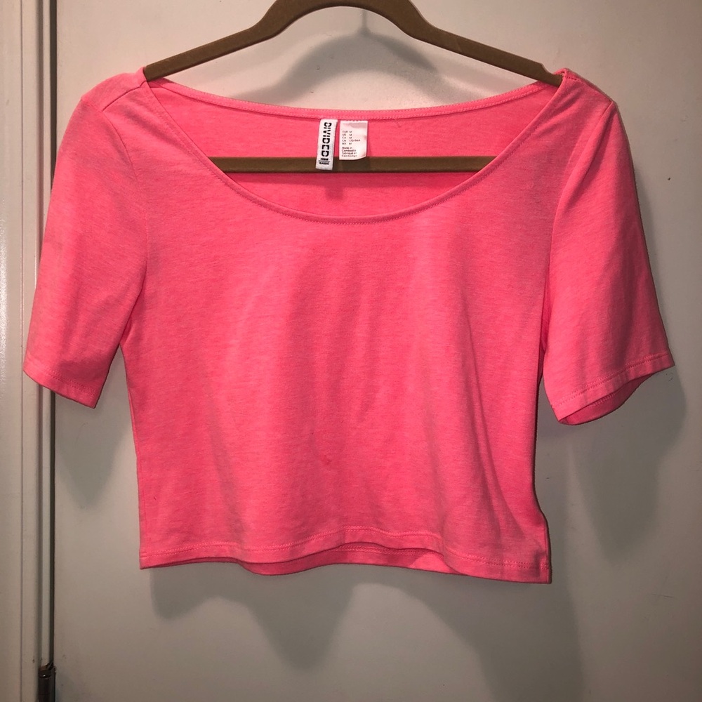 DIVIDED H&M -Bright Hot Pink Scoop Neck Crop Top